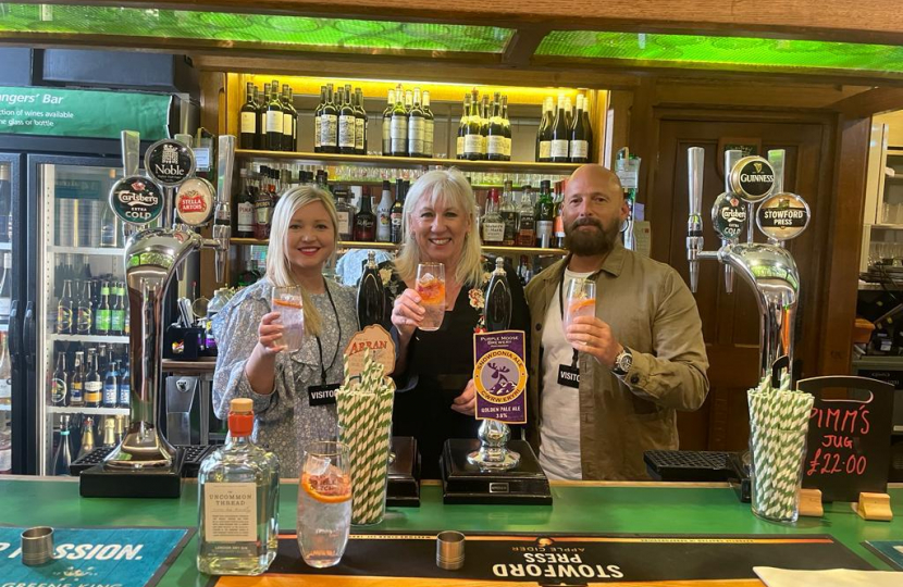 Image showing Amanda Solloway MP with Darley Abbey Distillery owner's Nichol and Andy